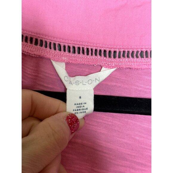 CASLON Women's Small V-Neck SS Embroidered Hem Wrap Top Pink - Picture 3 of 8